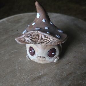 Cute Mushroom Figurine with Brown and White Details